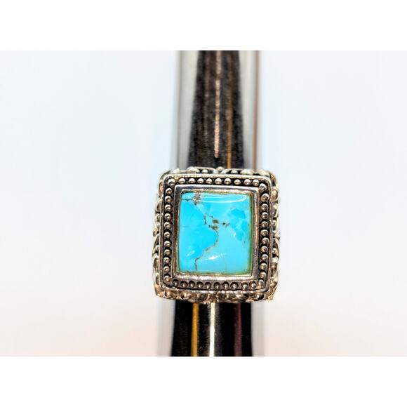 Vintage 925 WK Thailand Sterling Silver & Turquoise Scrollwork Ring-Sz. 8.75 - Picture 5 of 10